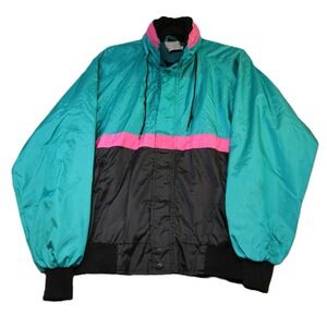 Seattle Blues Mens L Windbreaker Teal Black Pink Vintage Colorblock Jacket‎